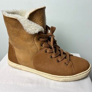 UGG Chestnut Brown Croft Suede Sheepskin Lined Ankle Sneaker Boots